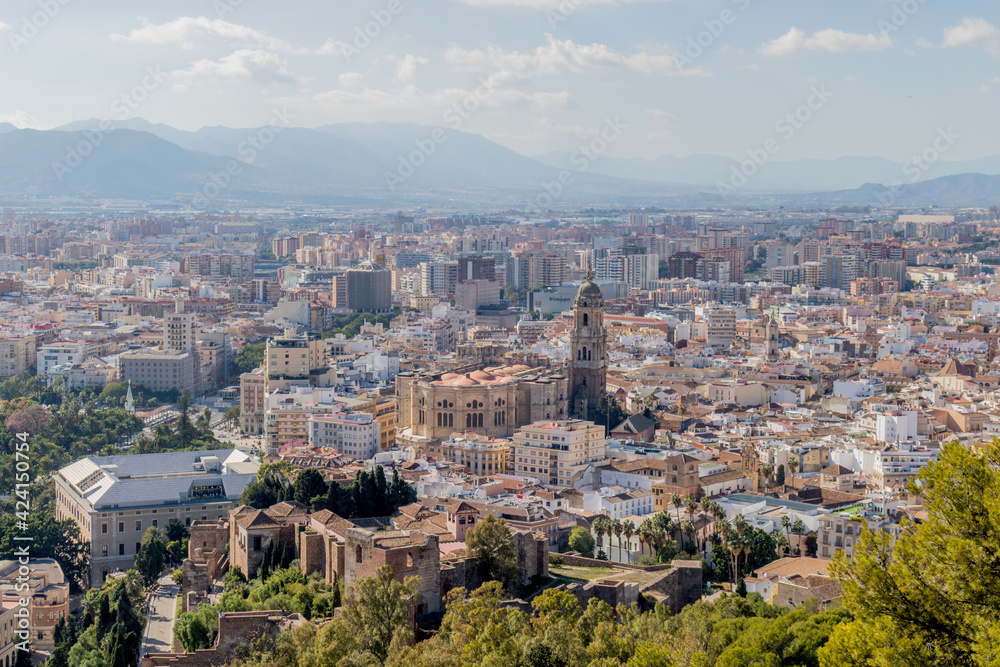 view of Malaga with Alcazaba and the cathedral in Malaga, Spain
