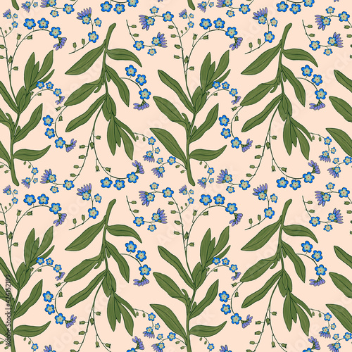 Seamless botanical light pattern with forget-me-nots
