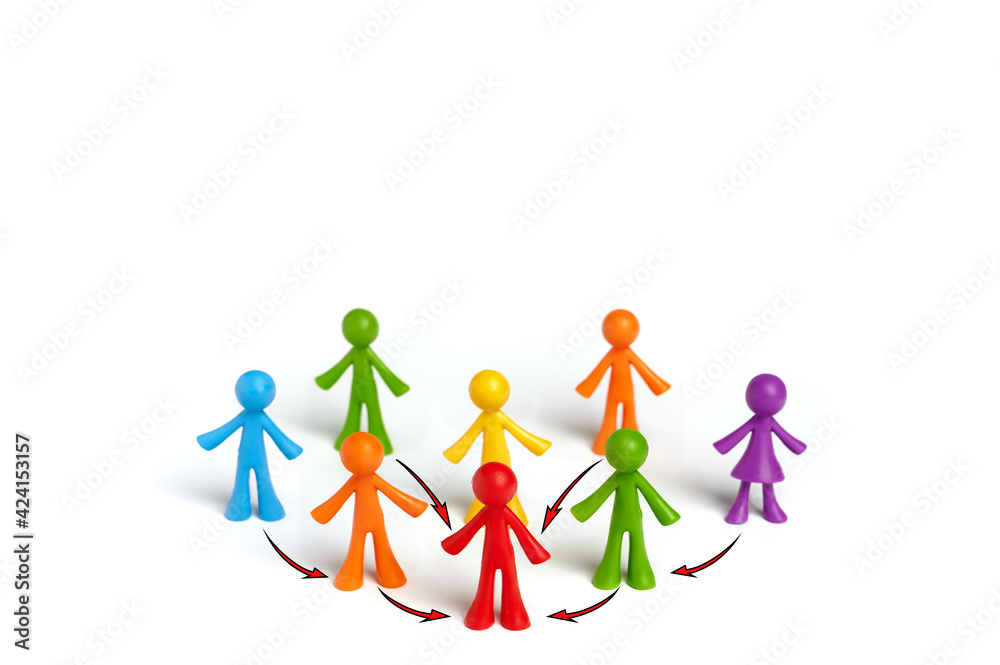 . The concept of a business team leader indicates the direction of movement towards the goal. A group of people are ready to follow their leader. . The concept of a business team leader indicates the direction of movement towards the goal. A group of people are ready to follow their leader.