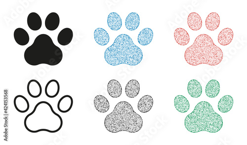 Dog paw print icons, stamp effect