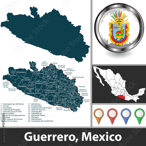 Map of Guerrero, Mexico photo
