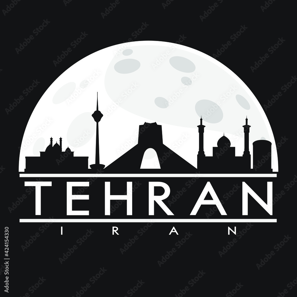 Tehran Iran Flat Icon Skyline Silhouette Design City Vector Art Famous Buildings.