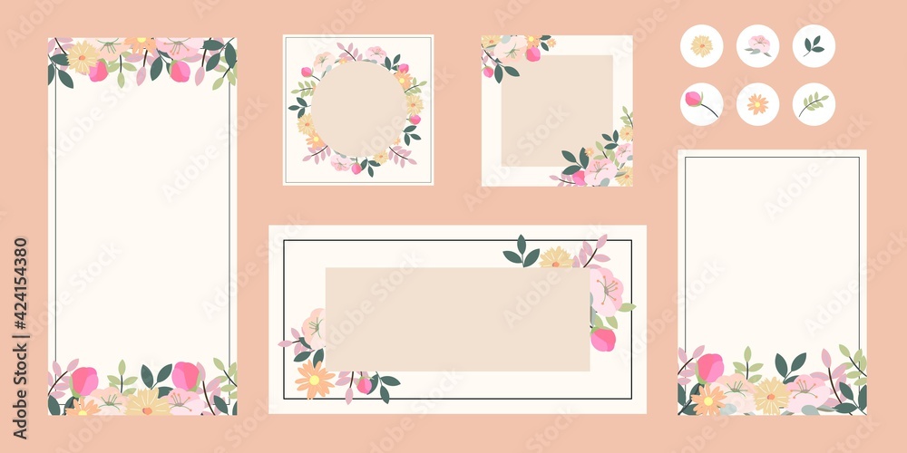Floral templates for cards, invitations, banners, advertisements.  Vector templates.