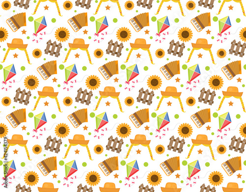 Festa Junina seamless pattern. Brazilian Latin American festival endless background. Repeating texture with traditional symbols. illustration