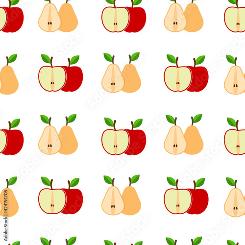 beautiful seamless pattern with bright apples and pears
