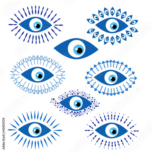 Greek evil eye, symbol of protection. Glass Turkish eye Nazar Boncugu. Amulet, talisman from the evil eye