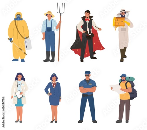 People of different occupations and professions, workers in uniform cartoon character set, flat vector illustration.