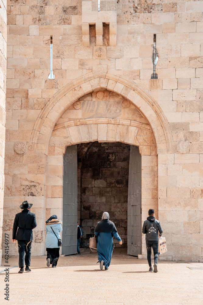 Jaffa gate in Jerusalem. Jews and arabs go to the Old Town (46)