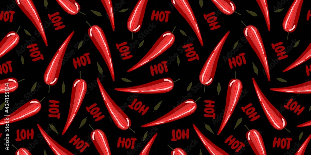 Obraz premium chili pepper, super hot chili. Hot peppers. seamless. Kitchen pattern. Cooking pattern