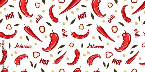 chili pepper, super hot chili. Hot peppers. seamless. Kitchen pattern. Cooking pattern