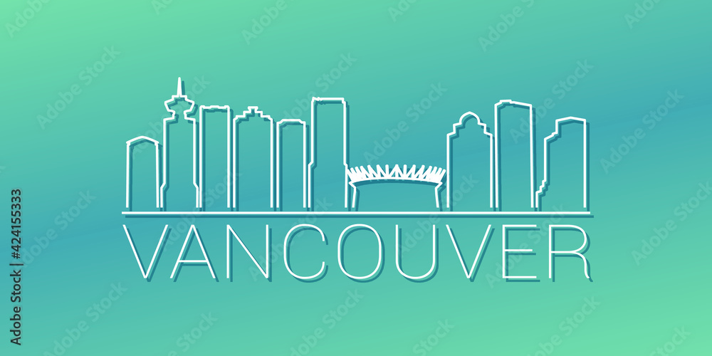 Vancouver, BC, Canada Skyline Linear Design. Flat City Illustration Minimal Clip Art. Background Gradient Travel Vector Icon.