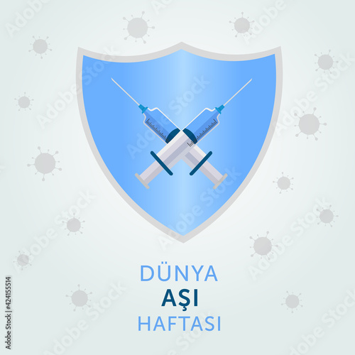 Aşı haftası design. Translate: Vaccination week concept. Vector illustration.