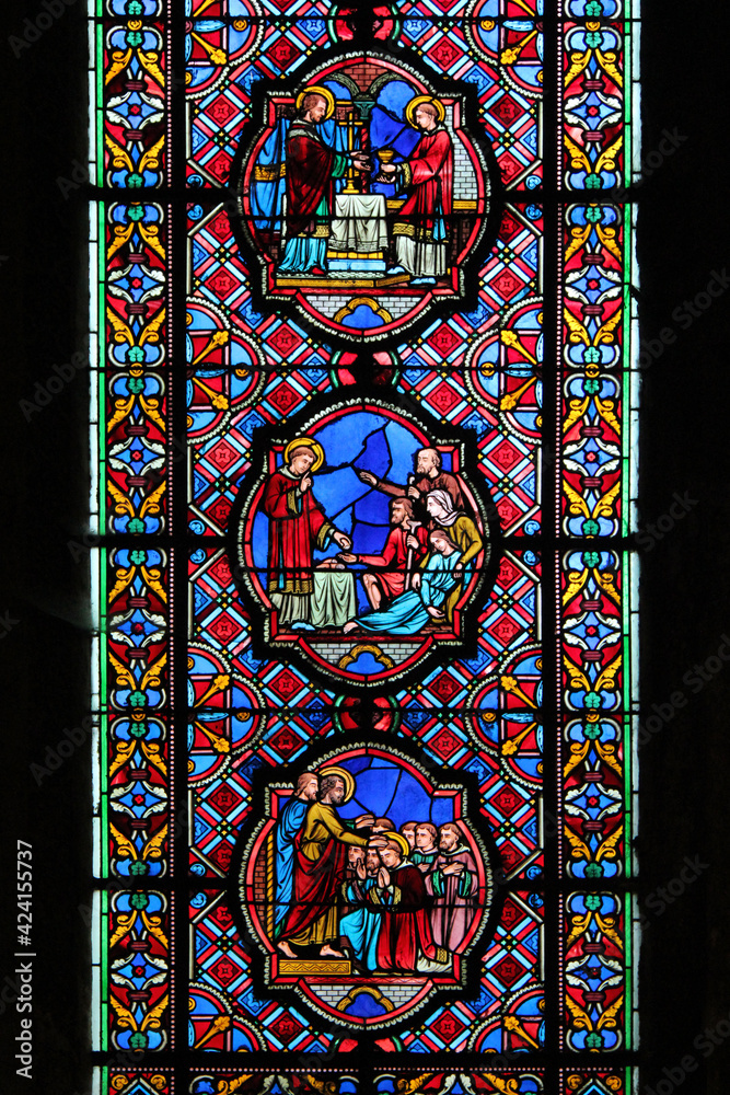 stained-galss window in the saint-gatien cathedral in tours (france) 