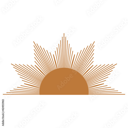 Magic concept, half vintage sun with cat's eye, trending beige. Figure astrology, Boho design, pagan symbols for divination