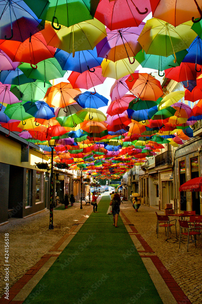 Colorful Umbrellas in Agueda street, Portugal