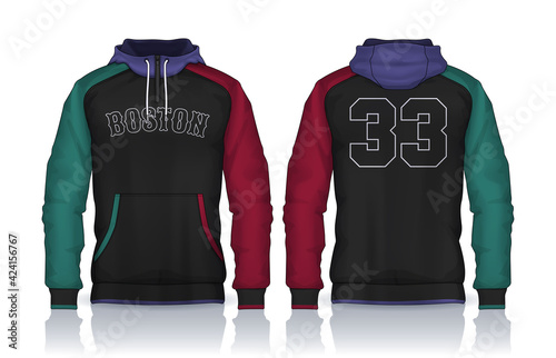 Hoodie shirts template. Jacket Design, Track Sportswear, front and back view.