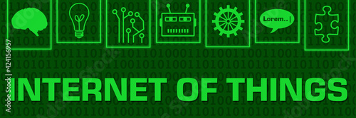 Internet Of Things Green Neon Binary Symbols On Top Horizontal 