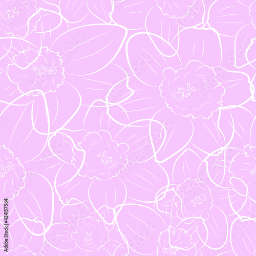 Narcissus flower. Seamless pattern in soft colors. Spring flowers are hand-drawn.