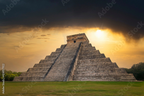 Beautiful sunset in Chichén-Itzá Mexico photo