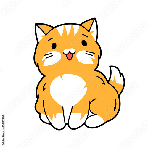 Illustration of cute kawaii cat. Cartoon character.