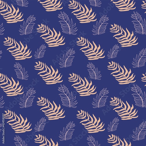 Vector pattern palm leaves on deep blue background