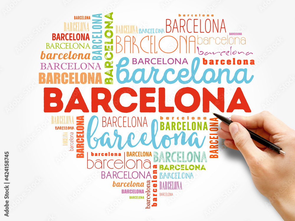 Barcelona love heart word cloud, travel concept Barcelona love heart word cloud, travel concept