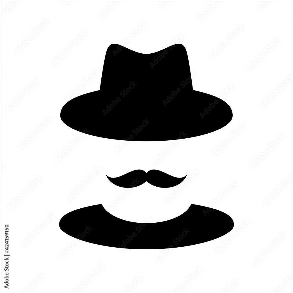 Silhouette of man's head with moustache, Gentleman icon design vector on white background. Silhouette of man's head with moustache, Gentleman icon design vector on white background.