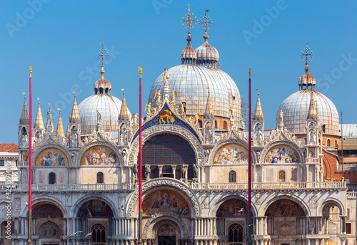 Venice. Domes of St. Mark's Cathedral at sunrise. © pillerss