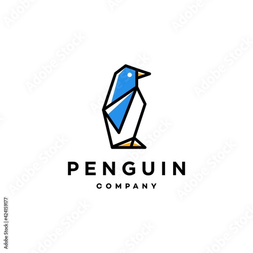penguin logo abstract geometric line vector design, minimal and simple outline icon.