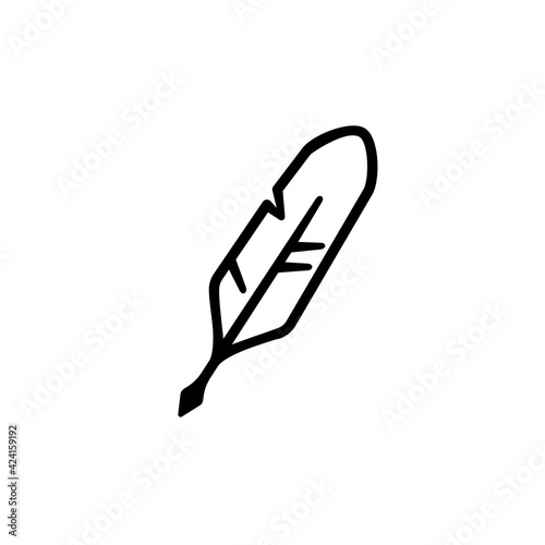 simple line outline Feather quill pen logo icon, minimal modern classic stationery illustration isolated on white background
