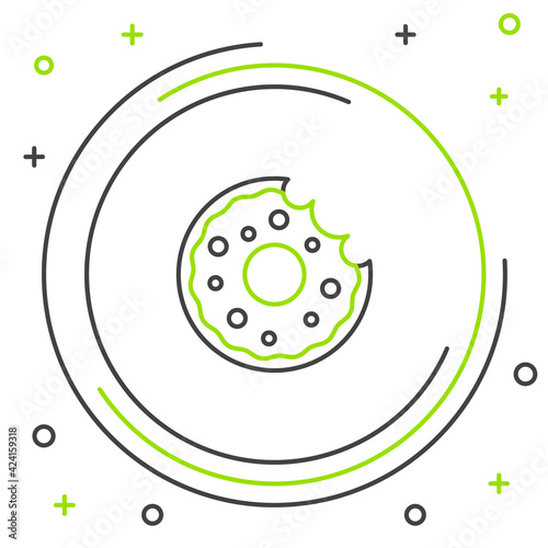 Line Donut with sweet glaze icon isolated on white background. Colorful outline concept. Vector