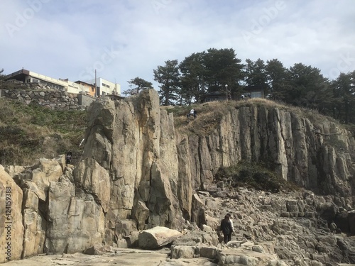 A one kilometer long stretch of rugged basalt cliffs called Tojinbo in Fukui