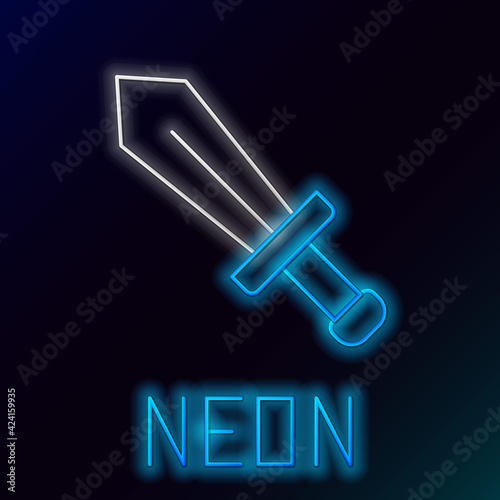 Glowing neon line Sword for game icon isolated on black background. Colorful outline concept. Vector