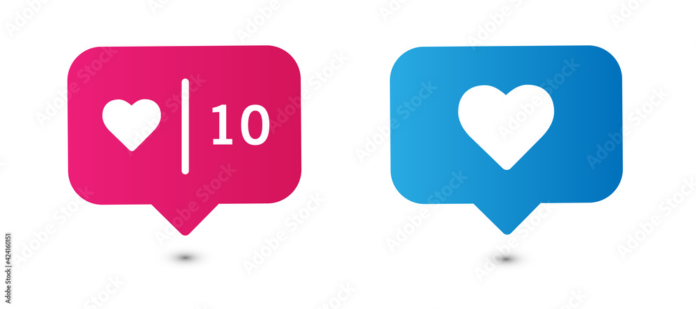 Like icons. Thumbs up and heart, social media icon. Social media notification icon template. Social network app icon illustration Like icons. Thumbs up and heart, social media icon. Social media notification icon template. Social network app icon illustration