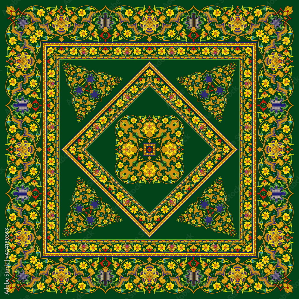 Multicolor ornament in arabesque or mandala style. Decorative element for design. Vector illustration. 