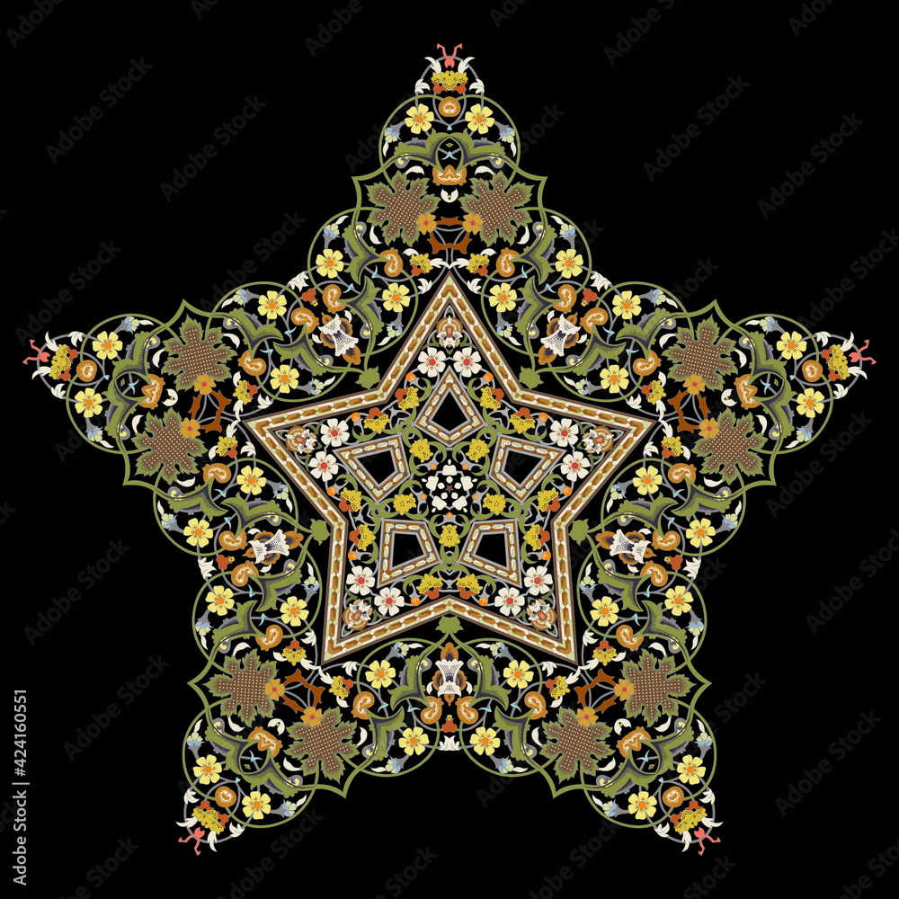 Multicolor ornament in arabesque or mandala style. Decorative element for design. Vector illustration. 
