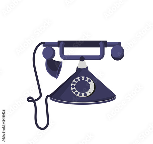 Retro phone with a wired handset and a round dial. An interior item. Design element, layout, illustration, print. Vector illustration.