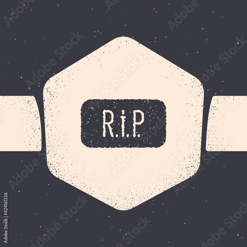 Grunge Speech bubble rip death icon isolated on grey background. Monochrome vintage drawing. Vector