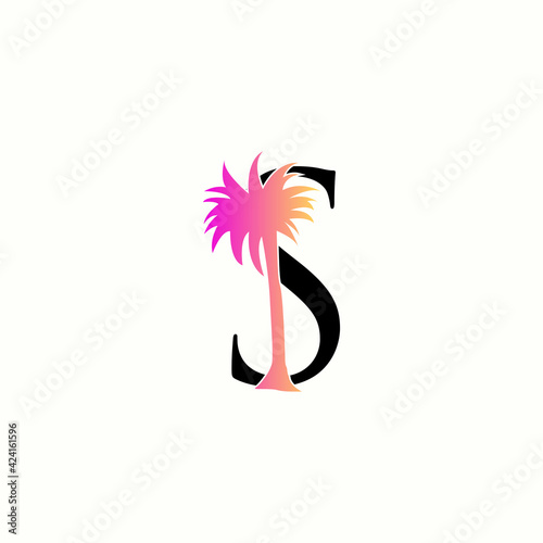 logo coconut tree with letter s vector design	

