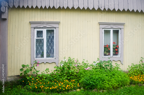 Russian Old Believers village in Latvia  Slutiski. Beautiful wooden house.