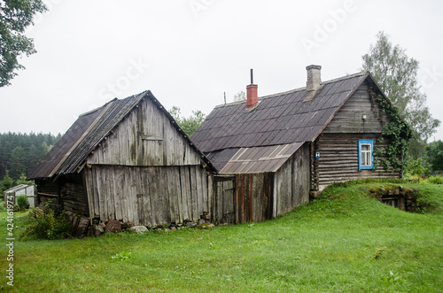 Russian Old Believers village in Latvia, Slutiski. Beautiful wooden house.