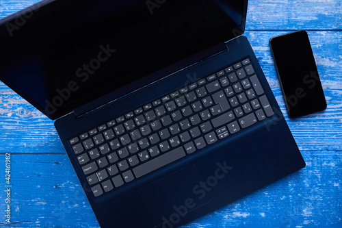 computer laptop and mobile phone ready for use