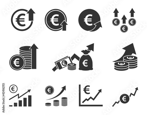 currency increase icon set, euro money rate growth