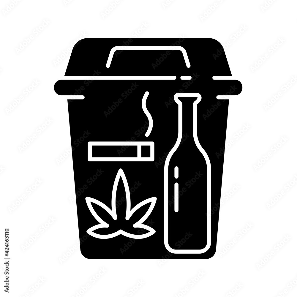 Quitting bad habits black glyph icon. No smoking. Stop drug dependance. Refuse alcohol drink. Health improvement. Change habits. Silhouette symbol on white space. Vector isolated illustration Quitting bad habits black glyph icon. No smoking. Stop drug dependance. Refuse alcohol drink. Health improvement. Change habits. Silhouette symbol on white space. Vector isolated illustration
