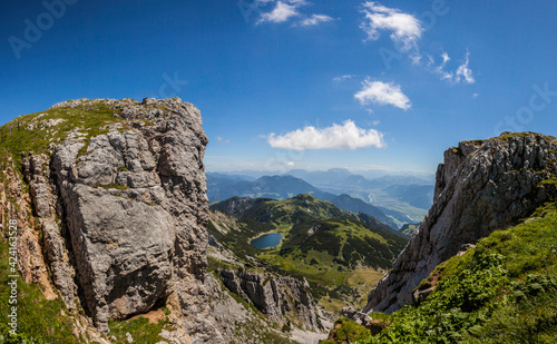 Panorama view of lake Zireiner See  Rofan mountains in Tyrol  Austria