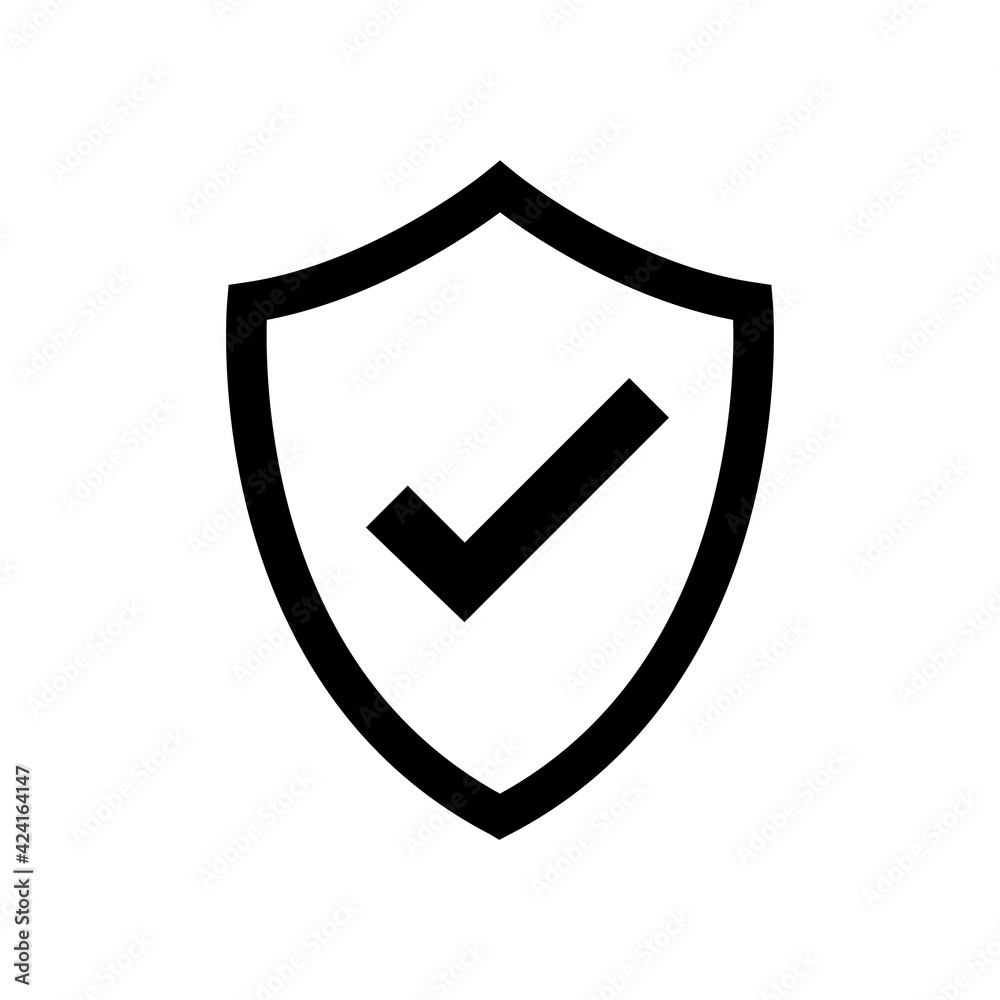 Shield check mark. Quality icon, protection logo isolated on white background Shield check mark. Quality icon, protection logo isolated on white background
