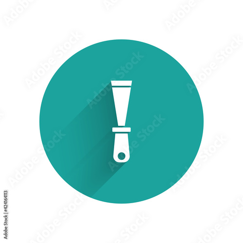 White Putty knife icon isolated with long shadow. Spatula repair tool. Spackling or paint instruments. Green circle button. Vector