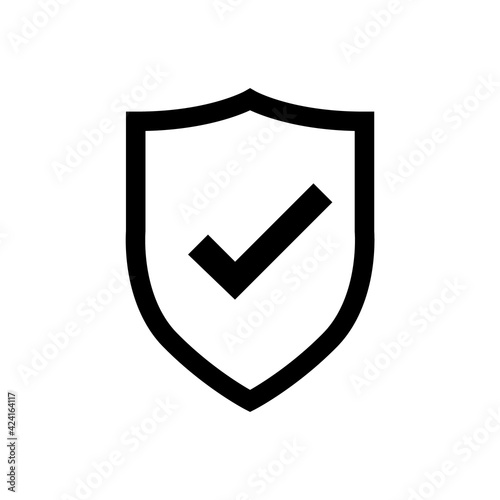 Shield check mark. Quality icon, protection logo isolated on white background