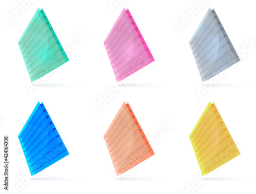 Colored sheets of cellular polycarbonate. 3d render