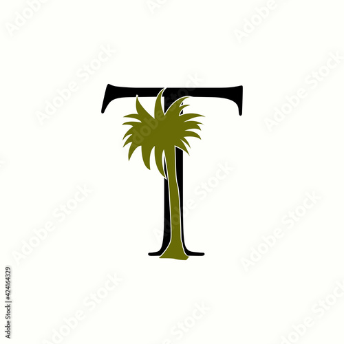logo coconut tree with letter t vector design	
